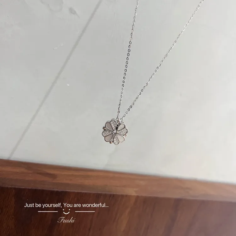 坠链均925银 925纯银一款两戴镶钻贝壳爱心四叶草项链