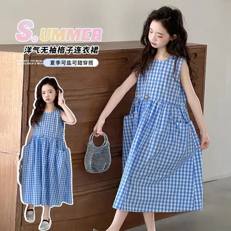 女童装夏装连衣裙2025新款格子背心裙儿童夏季公主裙中大童森系裙