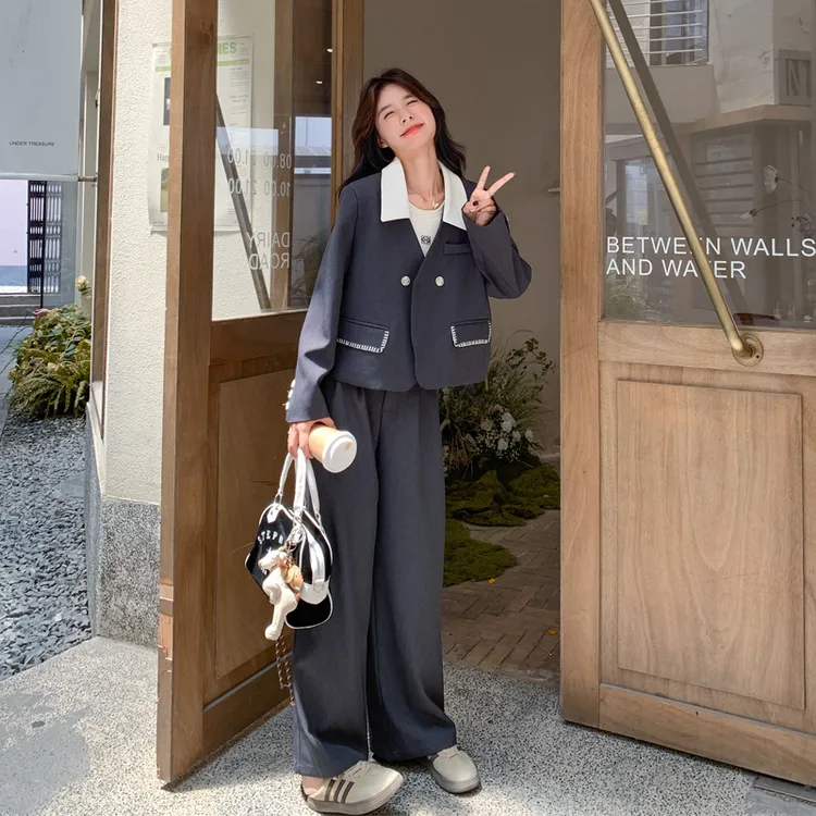 高智感极简穿搭西装阔腿裤2025春秋新款时尚简约通勤ins风套装裤