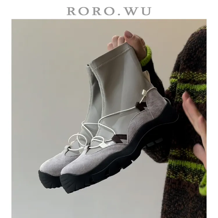 娆娆吴·牛翻皮休闲运动内增高弹力瘦瘦靴秋冬日常百搭女靴X503
