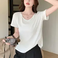 醉梓菡白色正肩V领短袖t恤女2025夏季新款韩版慵懒风宽松休闲上衣