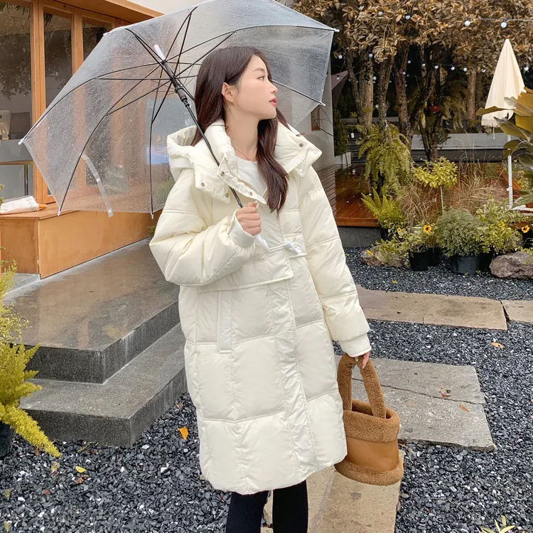 羽绒服女中长款2025年冬季新款韩版牛角扣外套潮