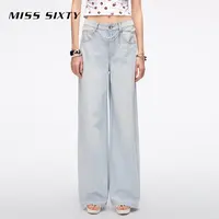 Miss Sixty2025夏季新款牛仔裤女配珍珠腰链阔腿裤宽松百搭流光风