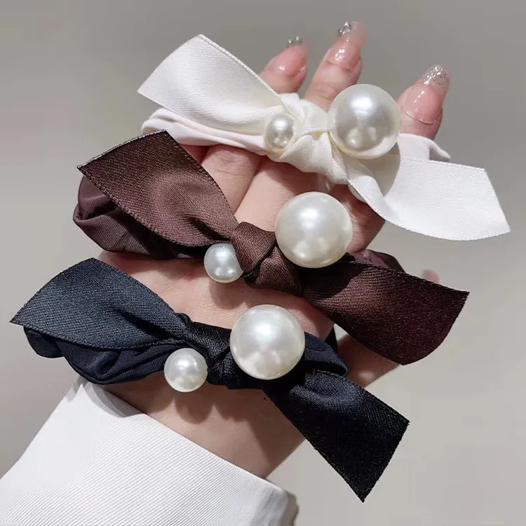 高级感小众珍珠蝴蝶结扎发马尾头绳法式优雅气质发绳小香风发圈女