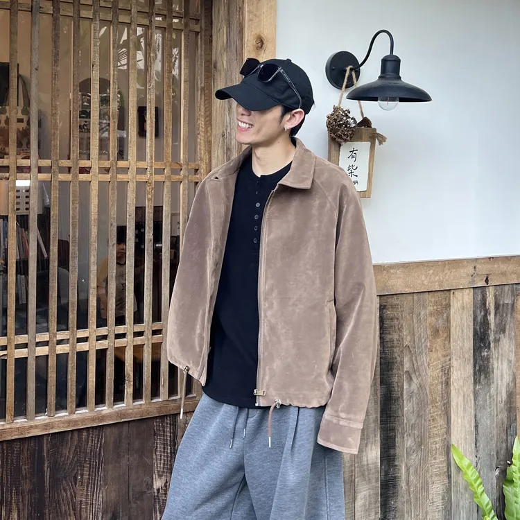 秋冬新款复古麂皮绒廓形棉服夹克男女极简轻奢痞帅外套