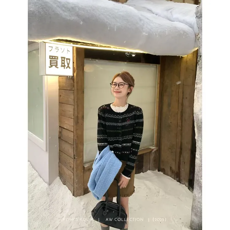 YOMI小个子【秀珠小姐】绵羊毛毛衣开衫温柔显白显瘦复古女秋季