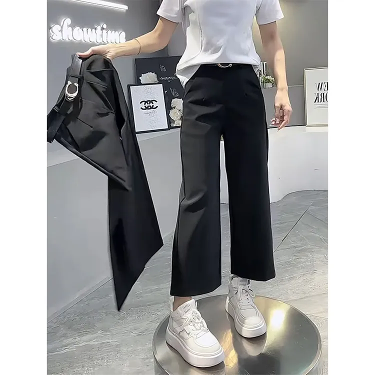2025春季新款大码直筒休闲裤小个子穿搭时尚百搭黑色宽松阔腿西裤