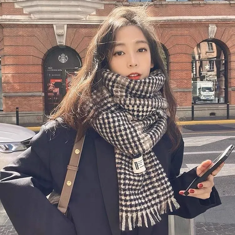 格子围巾女冬季高级感韩版秋冬新款仿羊绒围脖网红百搭针织披肩男