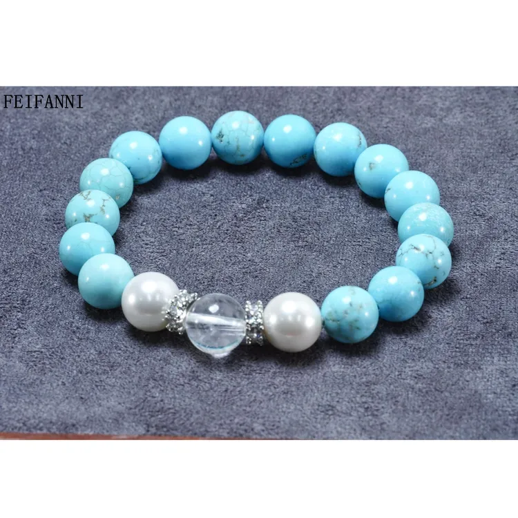翡梵尼新中式蒙古松石白水晶轻奢四季百搭高级设计款手串