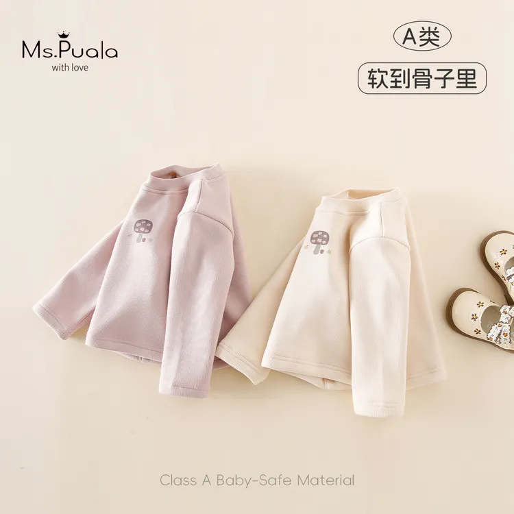 【MsPuala蘑菇小调】婴幼儿童装女宝宝秋冬圆领套头加绒棉质打底衫