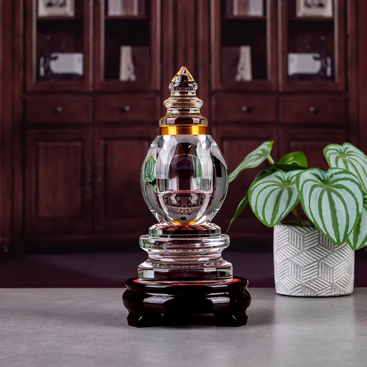 大海防潮透明白水晶装藏密封经文藏红花舍利塔居家佛前供奉桌摆件