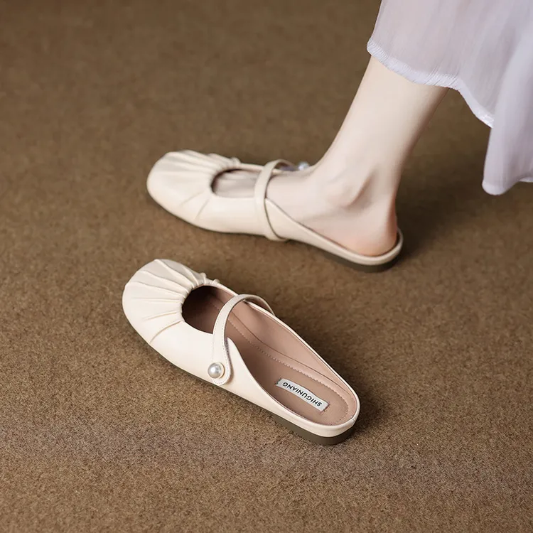 护士鞋粗跟半拖鞋女软底外穿超火一脚蹬孕妇平底玛丽珍百搭