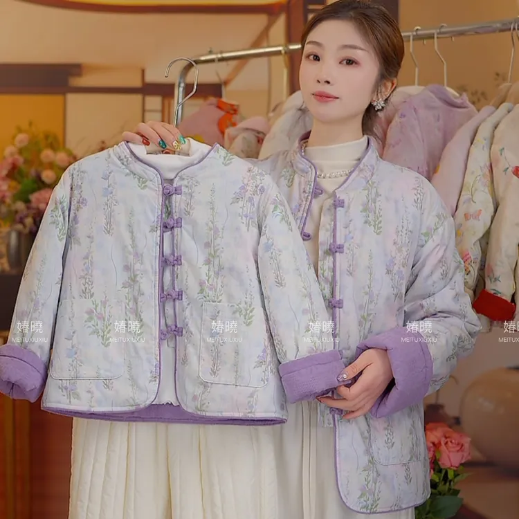 棉服2025女童新款复古棉衣中大童中国风圆领常规双面穿上衣