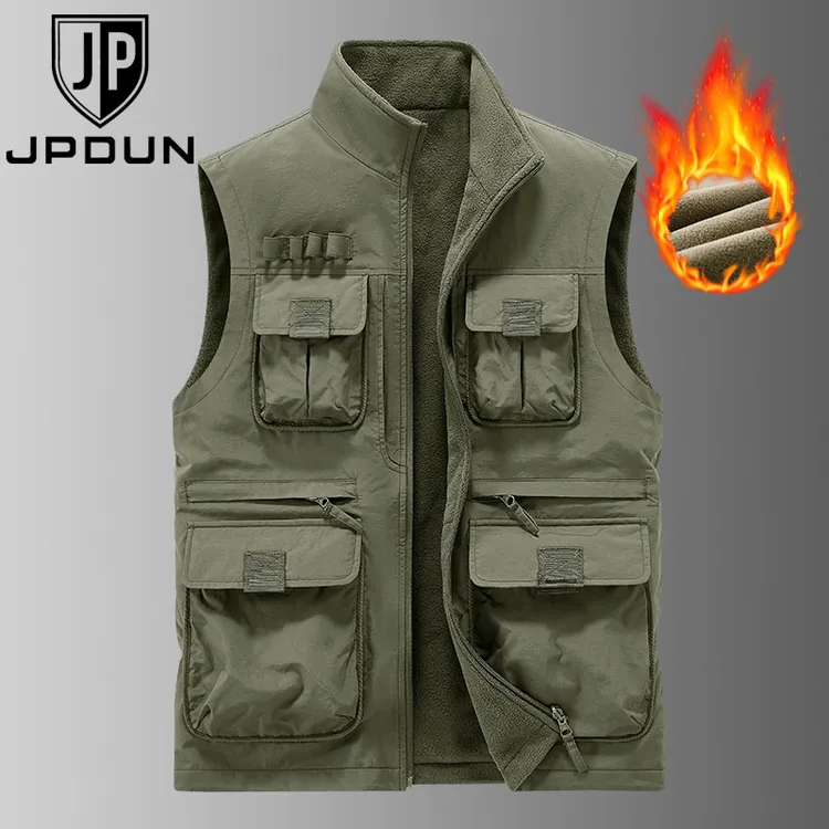 JPDUN/吉普盾男秋冬背心男士防风保暖马甲多口袋双面穿钓鱼男士