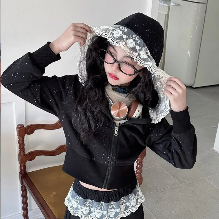 女童春秋套装2025新款中大童春季蕾丝花边裙裤阔腿休闲运动两件套
