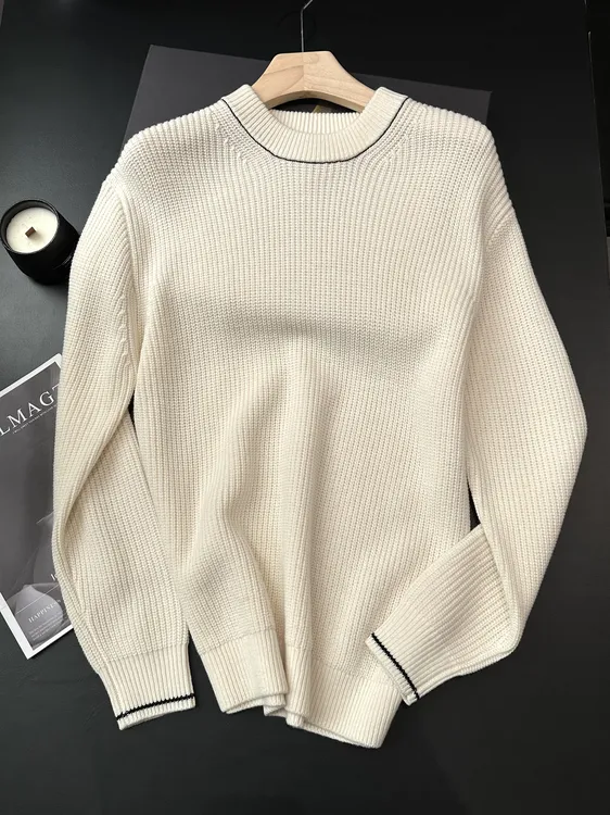 25冬新款极简线条三角标简约设计感羊毛衫男百搭宽松毛衣71005