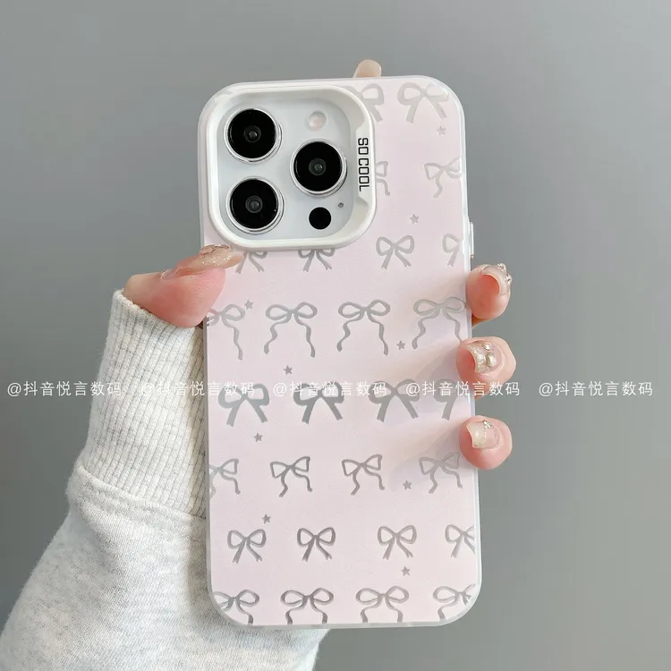 磨砂彩银适用iphone17promax苹果16手机壳15/14/13/12华为蝴蝶结