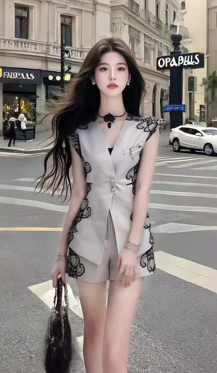 新款法式轻奢优雅知性风修身收腰V领时尚套装小众设计氛围感女装