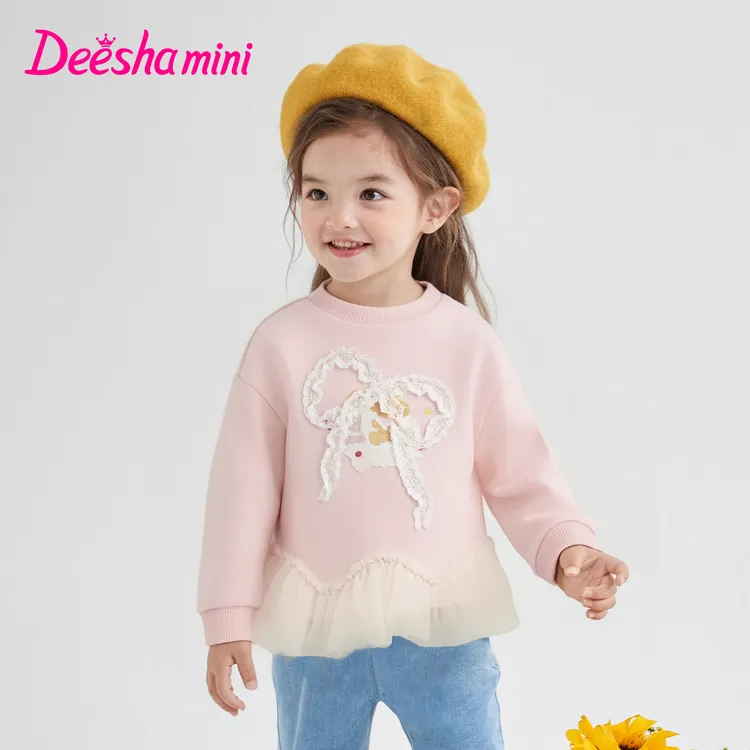 笛莎女童卫衣加绒冬季女宝儿童衣服公主风蕾丝时尚上衣-332552303