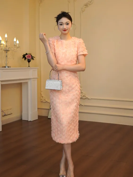 连衣裙裙子A字裙中长裙夏季H型裙旗袍气质提花显瘦方领甜美65396