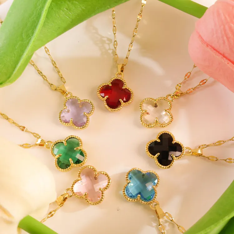 钛钢亚克力项链 项链女轻奢小众四叶草项链高级钛钢锁骨链百搭