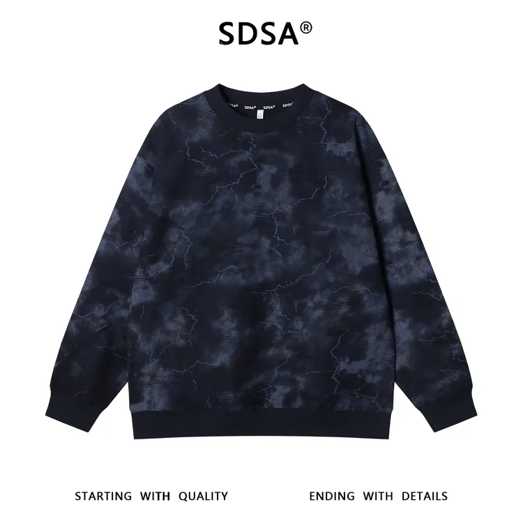 SDSA男士秋冬新款痞帅男装扎染褶皱裂纹设计圆领卫衣百搭时尚上衣