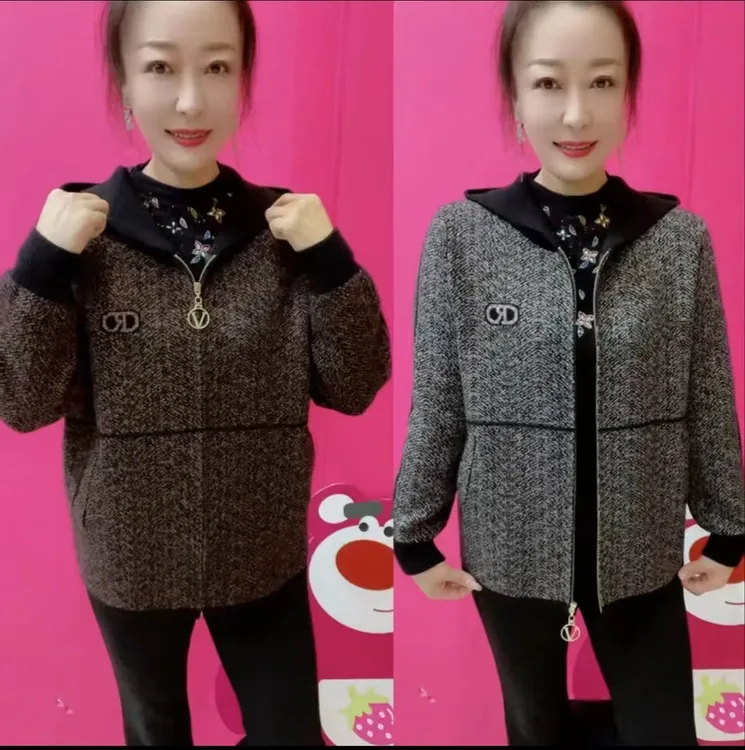 《专柜品质》秋季新款气质洋气时尚百搭休闲连帽雪花女士外套Z