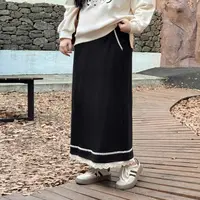 DX7309大码女装【街头运动卫裙】韩系蕾丝花边拼接松紧腰宽松半身裙