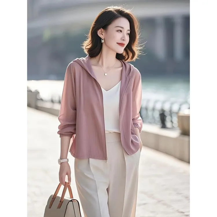 薄款大码防晒衣女温柔风韩系粉灰色防晒开衫2025夏季新款薄外套女