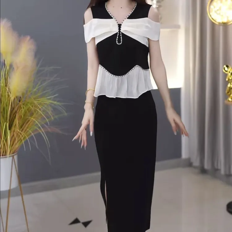 高级琉璃丝气质优雅礼服裙2025夏季新款收腰复古上衣半身裙两件套
