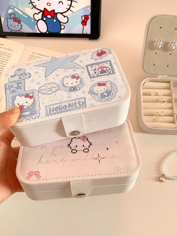 首饰盒/箱 可爱Kitty首饰盒女便携大容量旅行耳钉项链饰品收纳盒