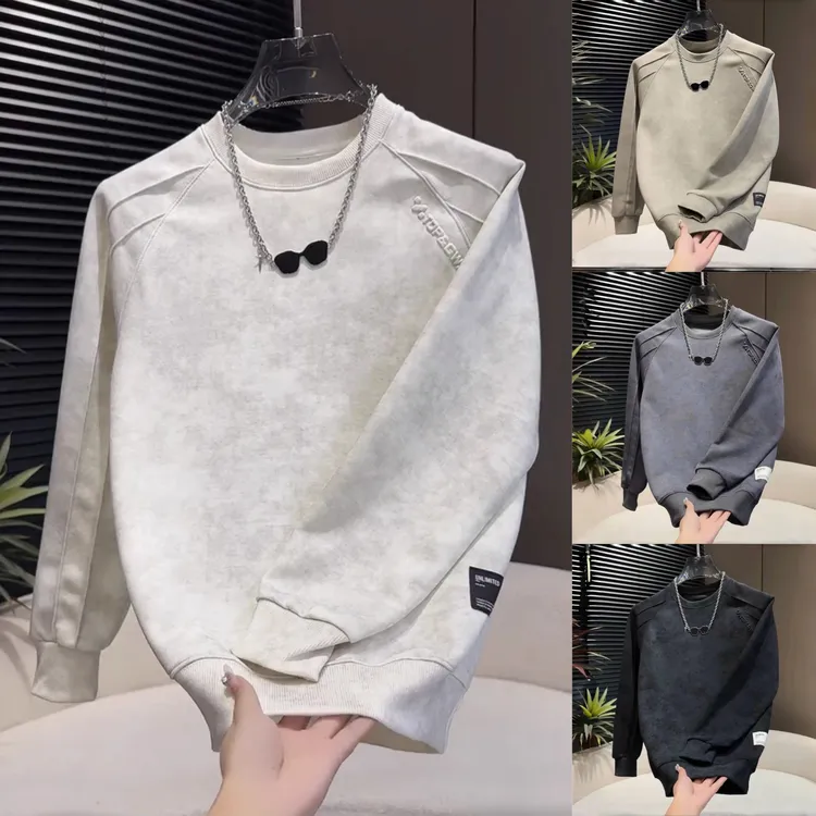 秋季新款男士圆领卫衣时尚潮流百搭休闲上衣青年帅气长袖打底衫