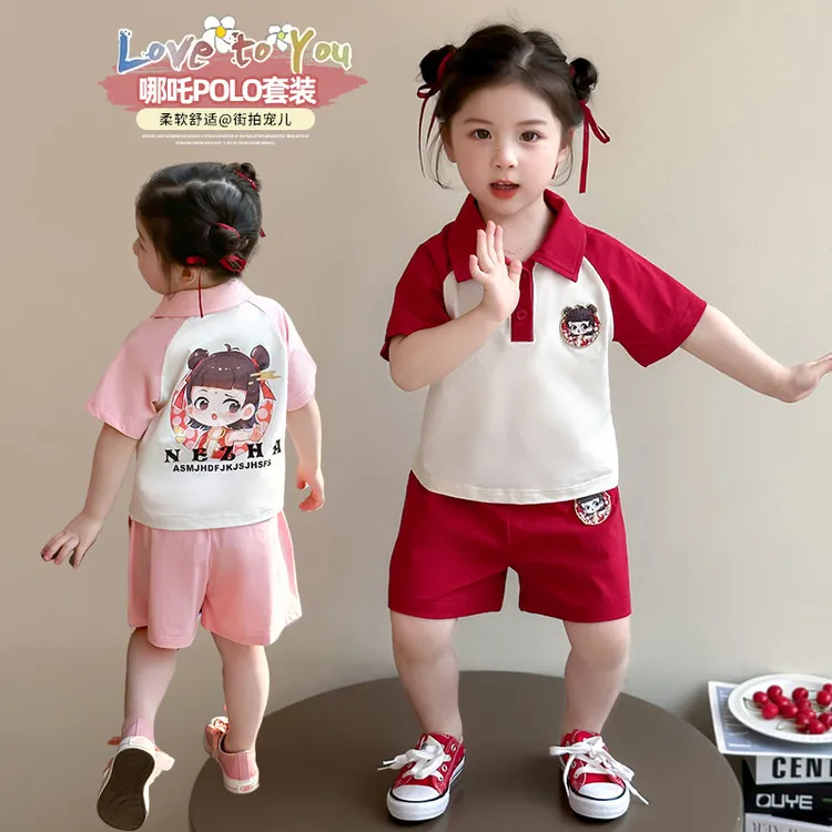 女童超萌哪吒夏季中小童洋气休闲宝宝新款套装卡通衣服儿童两件套