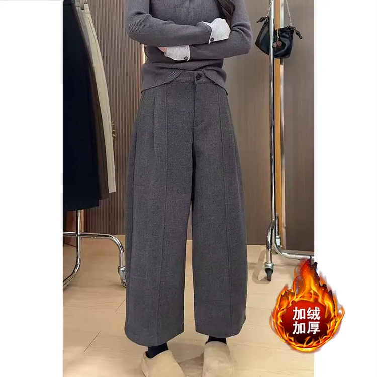 艾塔莉时尚加绒加厚韩系休闲裤女冬季新款梨形身材显瘦宽松阔腿裤