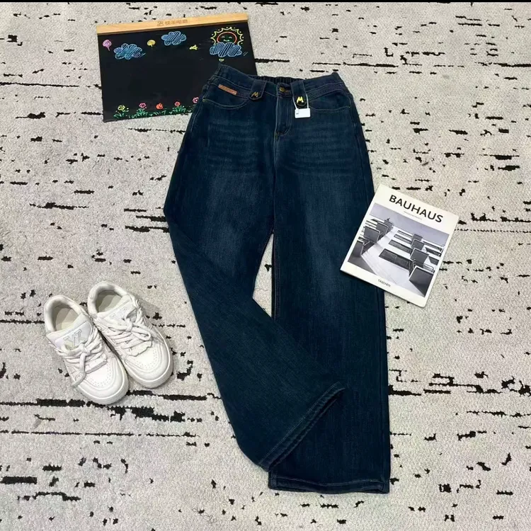 66011#大码冬加绒高品质四面弹窄腿直筒牛仔裤