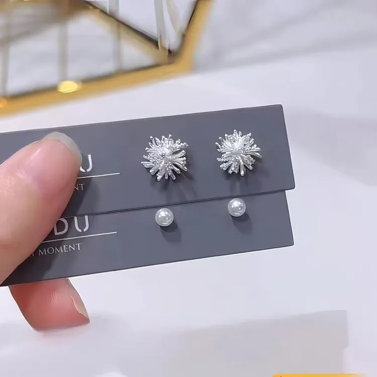 925银针烟火珠珠四件套耳钉2026新款爆款高级感ins小饰品配饰首饰