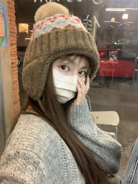 费尔岛包头护耳帽毛线帽帽子毛球帽网红爆款针织大头保暖冬季帽子