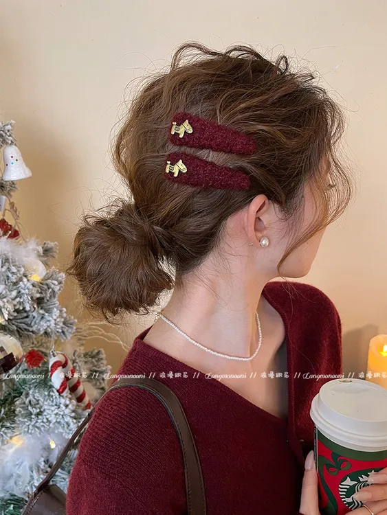 马年毛绒发夹女2025新款秋冬侧边夹发卡高端碎发前额刘海夹子头饰