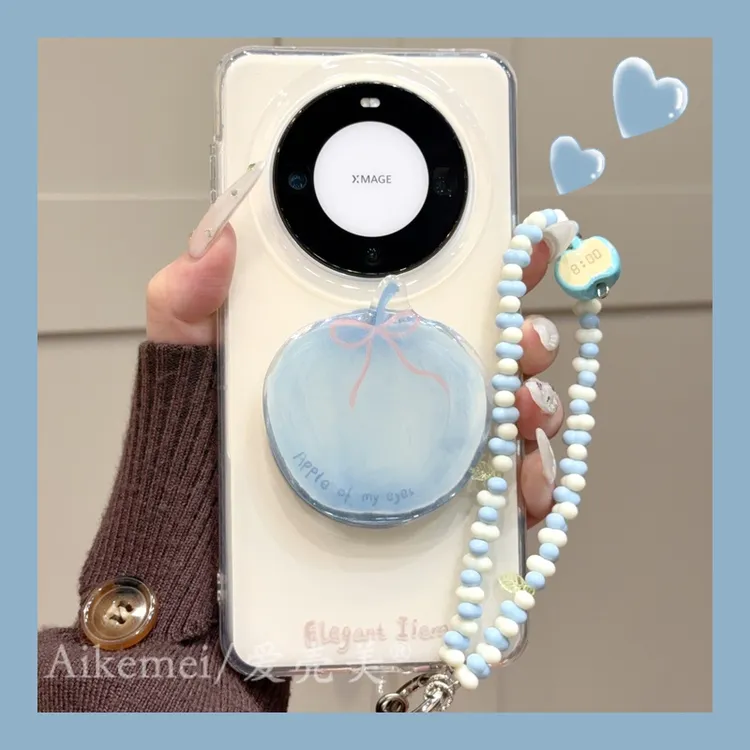 适用华为mate70pro+手机壳油画渐变蓝mate60pro+苹果磁吸支架链条