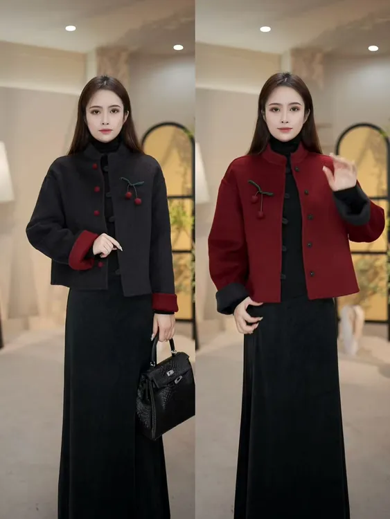 诺姐服饰 【100%绵羊毛】两面穿新中式小香风气质款068