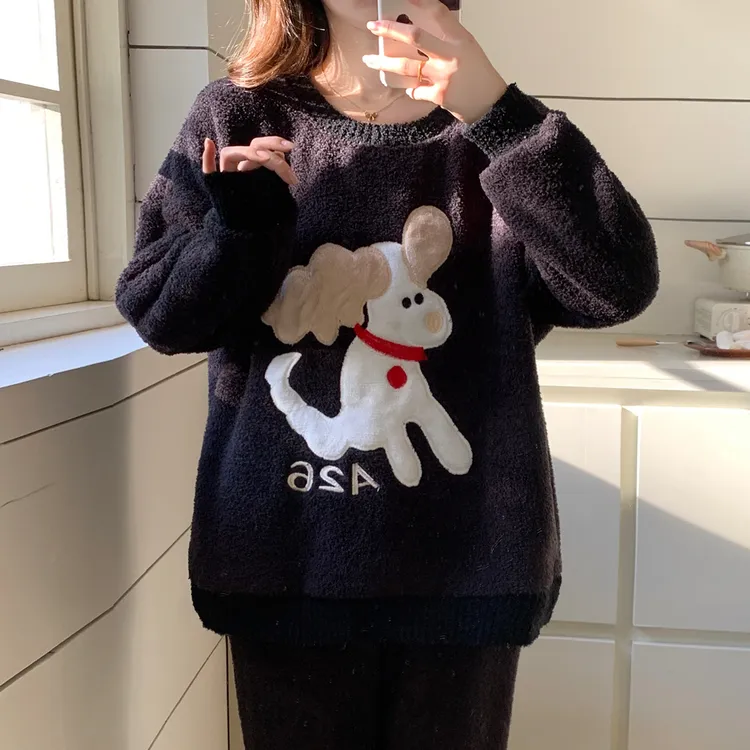 保暖秋冬季睡衣女款爆款2025新款珊瑚绒加厚加绒半边绒家居服套装