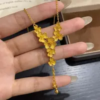 合金项链 线下同款国潮鎏金三瓣花流苏套链 时尚精致婚嫁优选