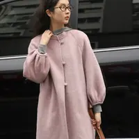 【刘噗噗】新中式小圆扣 灯笼袖韩系圆领大衣