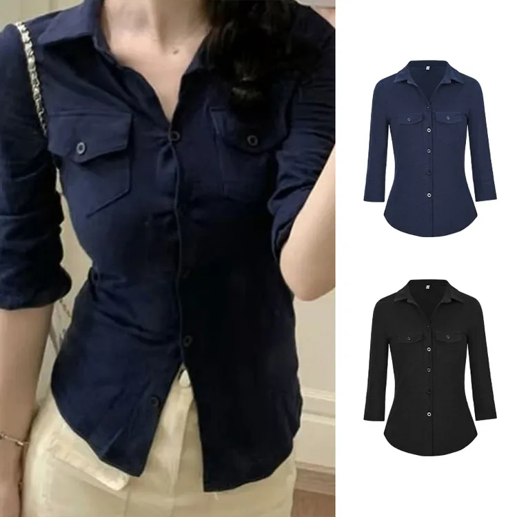 Moses Queen/魔西女王气质纯欲风翻领长袖衬衫女修身收腰开衫上衣