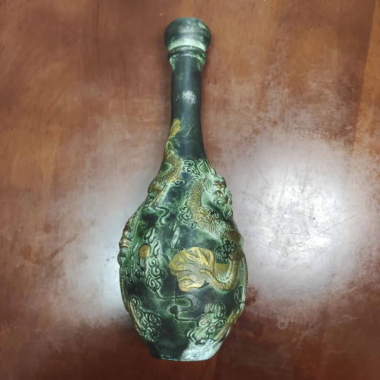 出土农村老物件民间藏品 雕刻双龙戏珠 花瓶家居装饰收藏桌面摆件