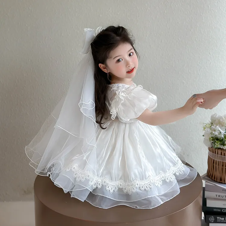 女童洛丽塔裙子女宝头纱连衣裙森系公主裙洋气婚纱裙生日礼服裙