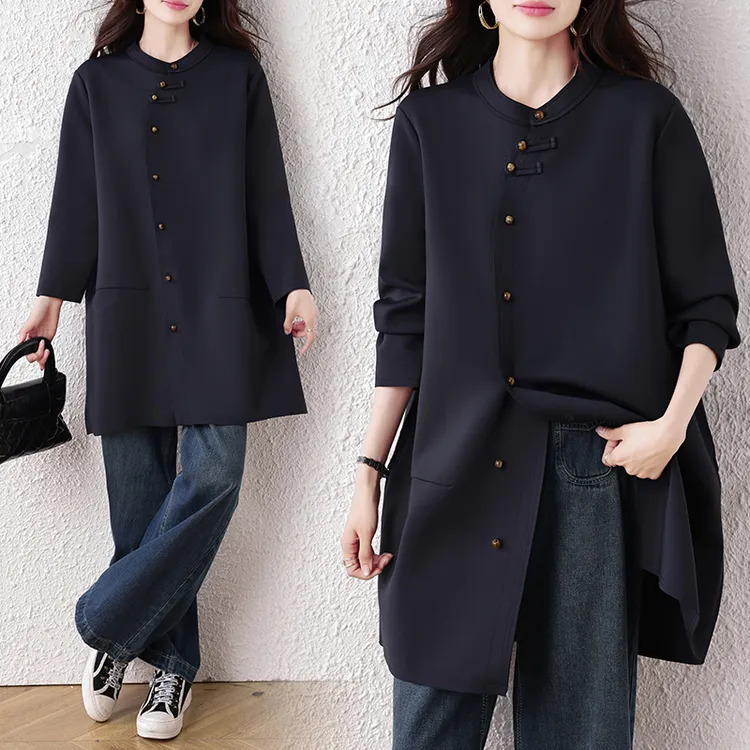 大码女装时尚宽松复古中长款衬衫秋新款胖mm洋气减龄休闲上衣