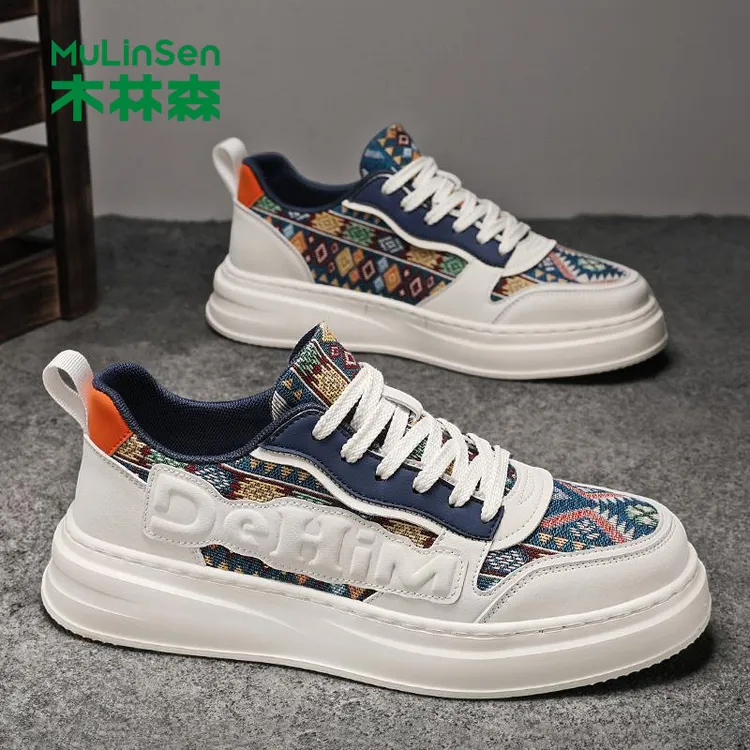木林森高级感潮流百搭男鞋夏季2025新款潮牌帆布鞋男士轻便板鞋刺