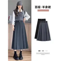 【6802】女装胖mm秋冬季新款设计感百褶开叉半身裙修身显瘦长款裙子