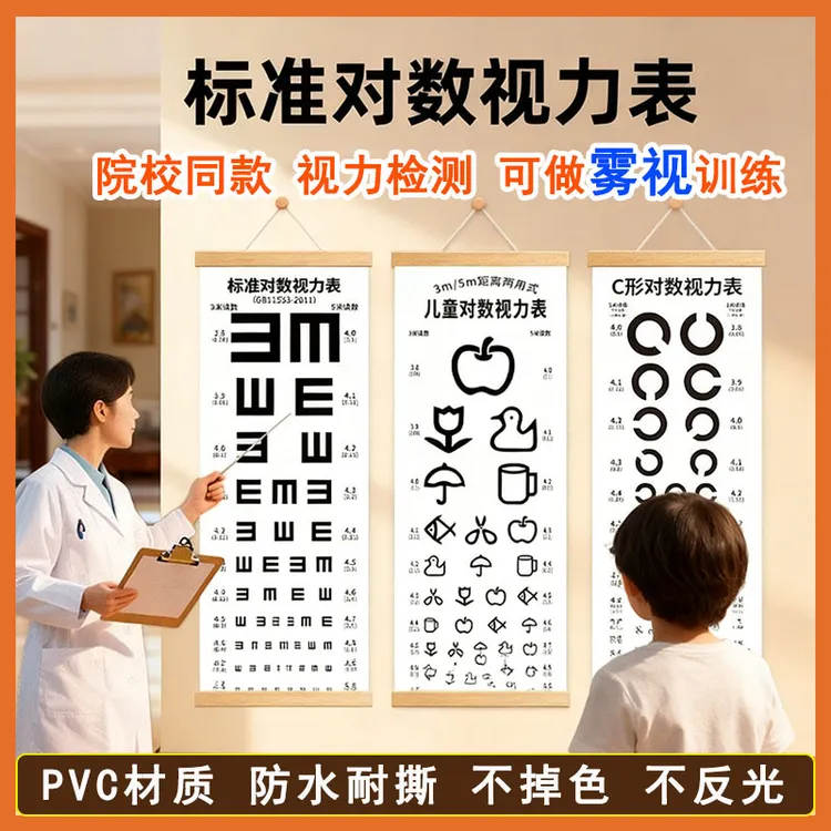 E字视力表挂图E字表实木双面套装家用视力学习视多星离焦读写台